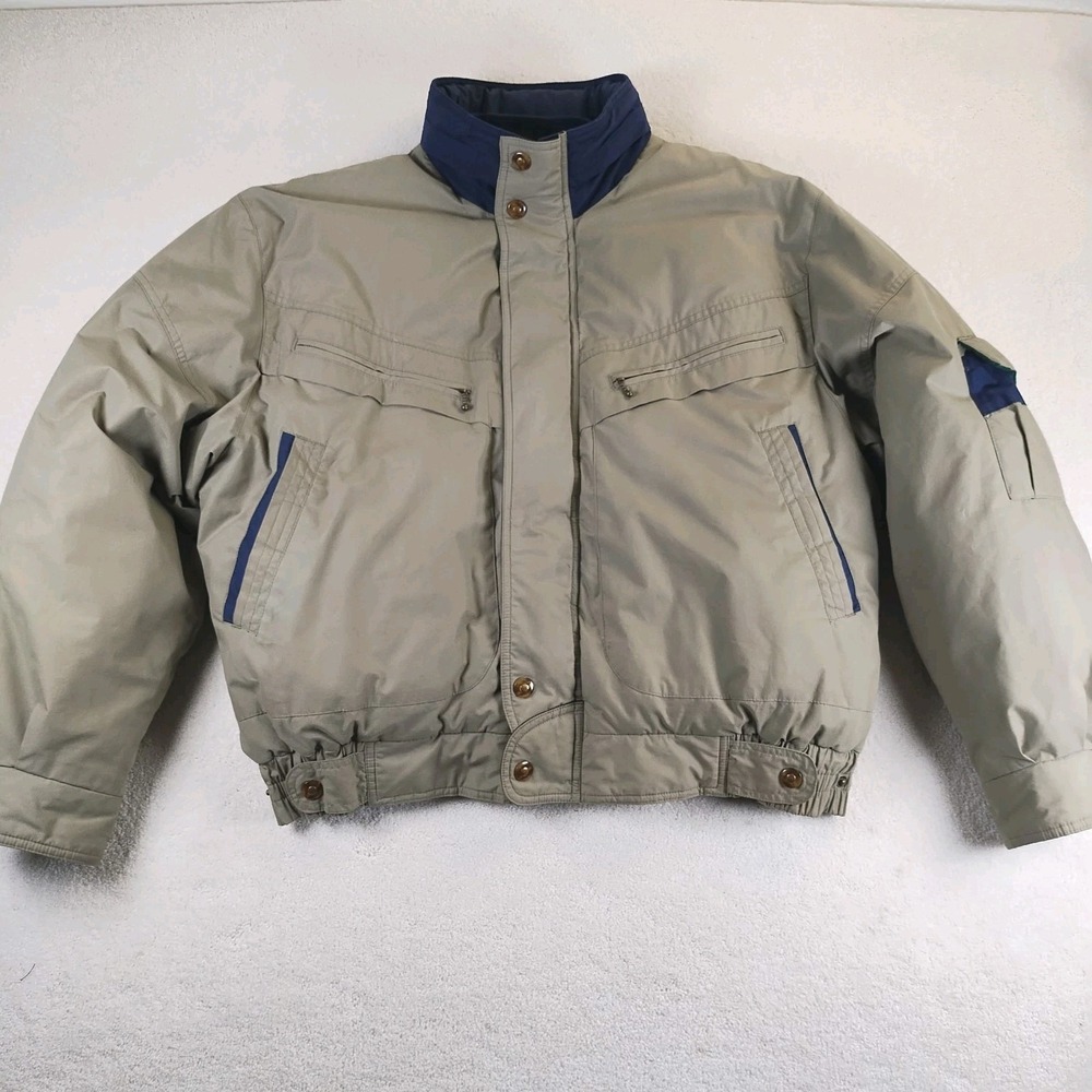 VTG Patrick James Down Puffer Jacket Men's XL Tan Full Zip Quilted Luxury 90's